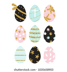 Set of cartoon Easter eggs. Vector hand drawn illustration.