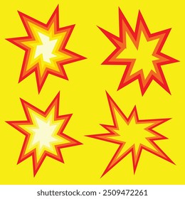 Set von Cartoon-Effekt-Explosionen oder Sparkle Star Icon, Burst Border 