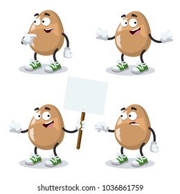 set of cartoon egg mascot on white background