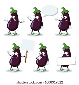 set of cartoon eggplants on white background