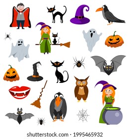 a set of cartoon elements for Halloween. Vector isolated on white background.