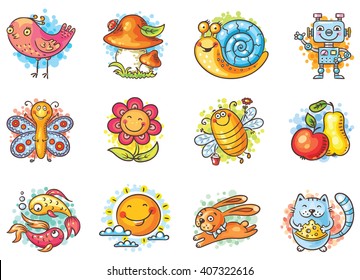 Set of cartoon elements for kids designs