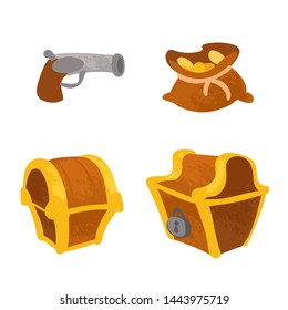 Set cartoon elements of pirate children's style.  Vector illustration in children's style, for children's books, posters, stickers or room decor
