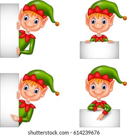 Set of cartoon elf with blank sign