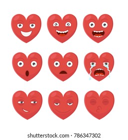 Set of cartoon emoji hearts. Avatars with different facial expressions. c 