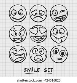 Set Of Cartoon Emoji. Sketch Emoji. Emoji Set. Vector Illustration