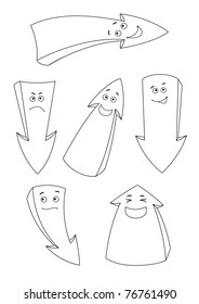 Set of the cartoon emotion arrows outlined.