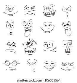 set of cartoon emotion on faces