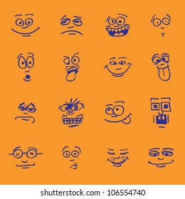 set of cartoon emotion on faces
