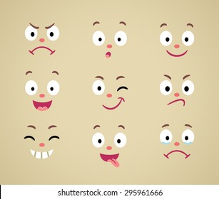 Set of cartoon  emotional faces
