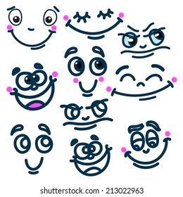 Set of cartoon emotions on a white background. Joy, anger, aggression, and other