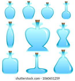 Set of cartoon empty bottles of different shape for a game. Vector illustration isolated on white background in eps10.