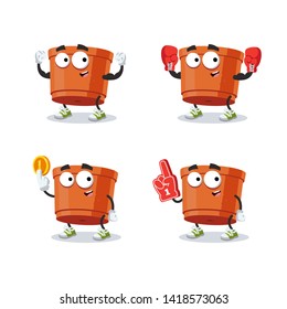 set of cartoon empty clay pot for plants character mascot on white background