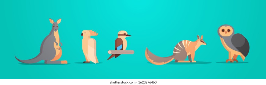 set cartoon endangered wild australian animals collection wildlife species fauna concept flat horizontal vector illustration