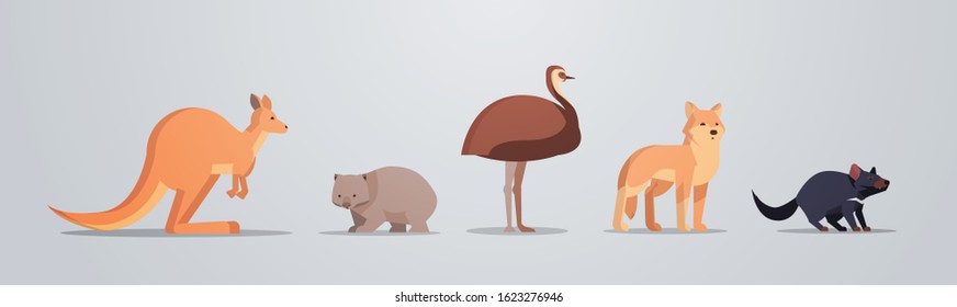 set cartoon endangered wild australian animals collection wildlife species fauna concept flat horizontal vector illustration