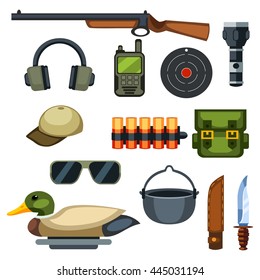 Set of cartoon equipment of the hunter