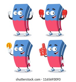 set of cartoon eraser character mascot on white background