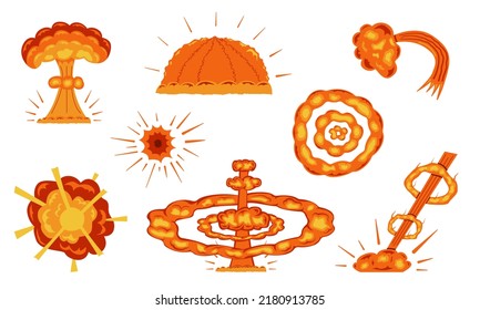 Set of cartoon explosions. Various explosions for comics and anime. Cartoon style. Vector illustration