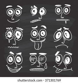 set of cartoon expression doodle on chalkboard background