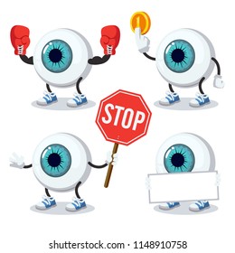 set of cartoon eyeball character mascot on white background