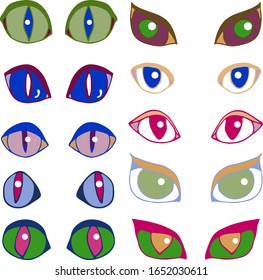 set of cartoon eyes of characters. Vector illustration. game design, icons, game dev.