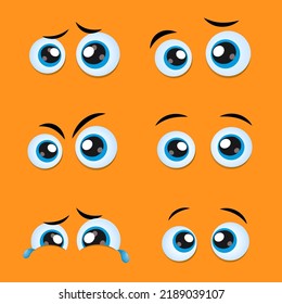 Set of cartoon eyes emotions to create characters on orange background.