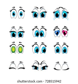 Set of cartoon eyes emotions to create characters.