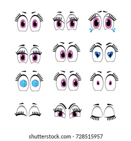 Set of cartoon eyes emotions to create characters.