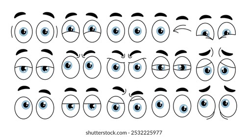 Conjunto de ojos de dibujos animados. Constructor de cara. Varios sentimientos y emociones. Varias expresiones faciales. Pack para crear animaciones. Colección plana del Vector aislada en el fondo blanco