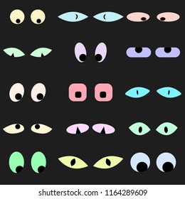 Set of cartoon eyes, for Halloween, vector eye template looking out of the darkness, frightening emotional looks out of the darkness