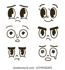 Conjunto de ojos de dibujos animados dibujados a mano para elemento, expresión facial, cara, boca