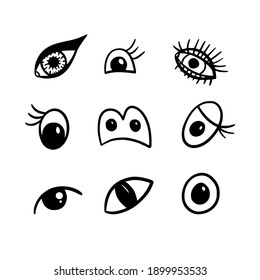 Set of cartoon eyes. Handmade style. Vector illustration.
