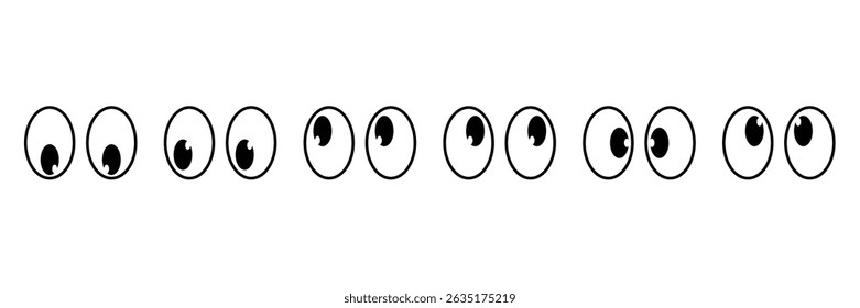 Set of cartoon eyes icon collection. eyes look away. Emoji. sticker for a chat message. Vector Illustration.
