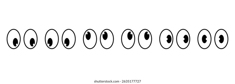 Set of cartoon eyes icon collection. eyes look away. Emoji. sticker for a chat message. Vector Illustration.	