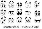 Set of cartoon eyes, isolated on white background. Comic eyes with different facial expressions. A variety of expressions with anger, sadness, surprise and happiness. Vector illustration
