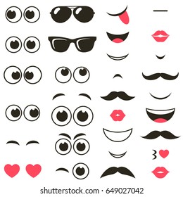 set of cartoon eyes and mouths 