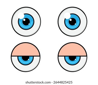 Set of Cartoon Eyes Open and Closed with Blue Iris