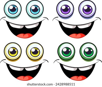 Set of cartoon eyes with various colorful expressions.