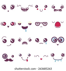 set of cartoon face expressions on white background