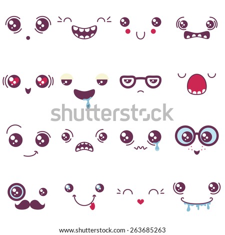 set of cartoon face expressions on white background