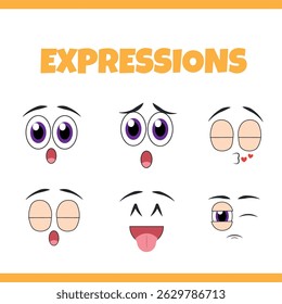 Set of cartoon face expressions. Vector illustration