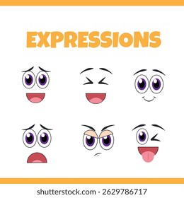 Set of cartoon face expressions. Vector illustration