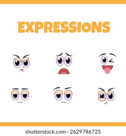 Set of cartoon face expressions. Vector illustration