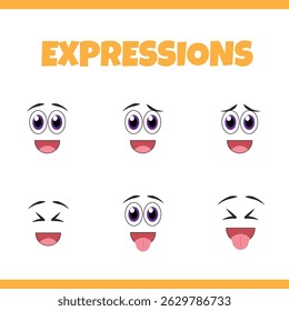 Set of cartoon face expressions. Vector illustration