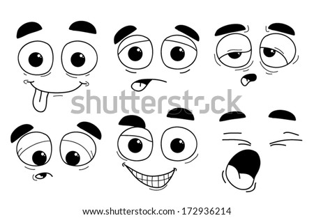 Set of cartoon faces with big eyes and different expressions