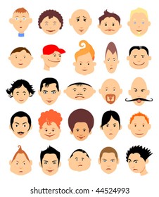 Set of cartoon faces. Boys. Part 1