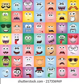 Set Of Cartoon Faces With Different Emotions 