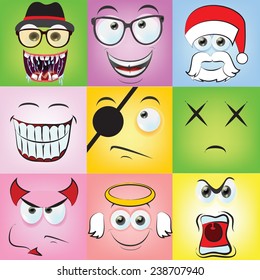 Set of cartoon faces with different emotions 
