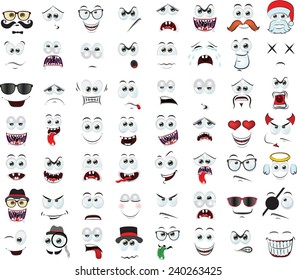 Set of cartoon faces with different emotions 