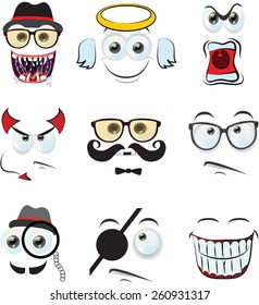 Set of cartoon faces with different emotions 